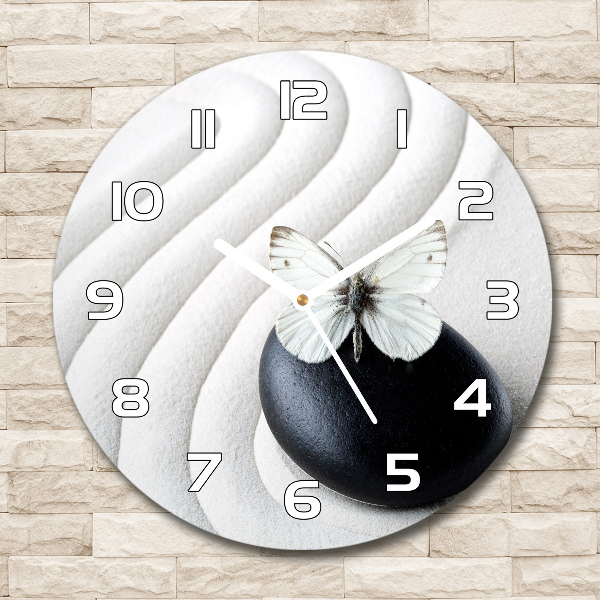 Round wall clock Zen stone and butterfly