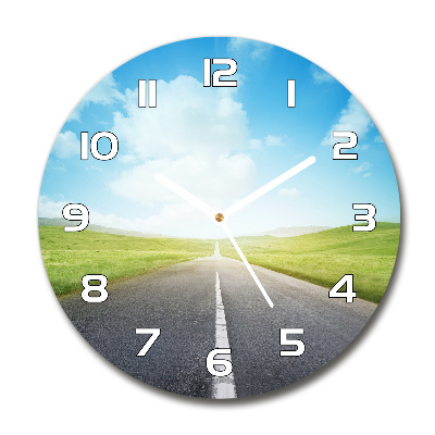 Round wall clock Road through the meadow