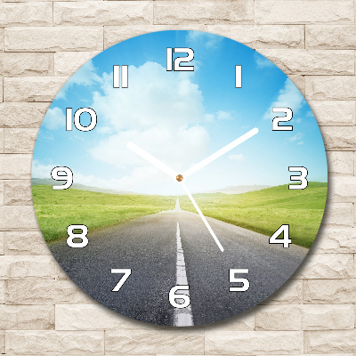 Round wall clock Road through the meadow