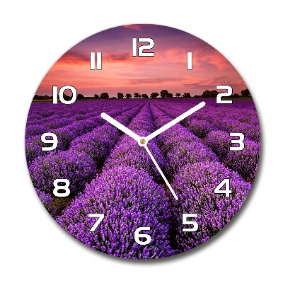 Round glass wall clock Lavender field