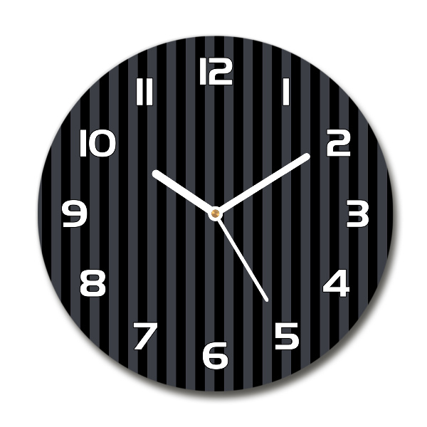 Round glass wall clock Black and gray stripes