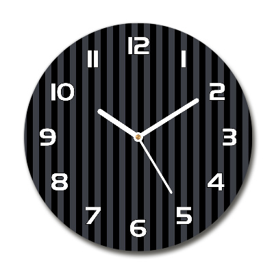 Round glass wall clock Black and gray stripes