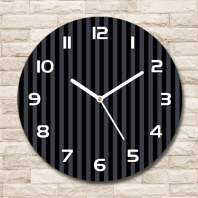 Round glass wall clock Black and gray stripes