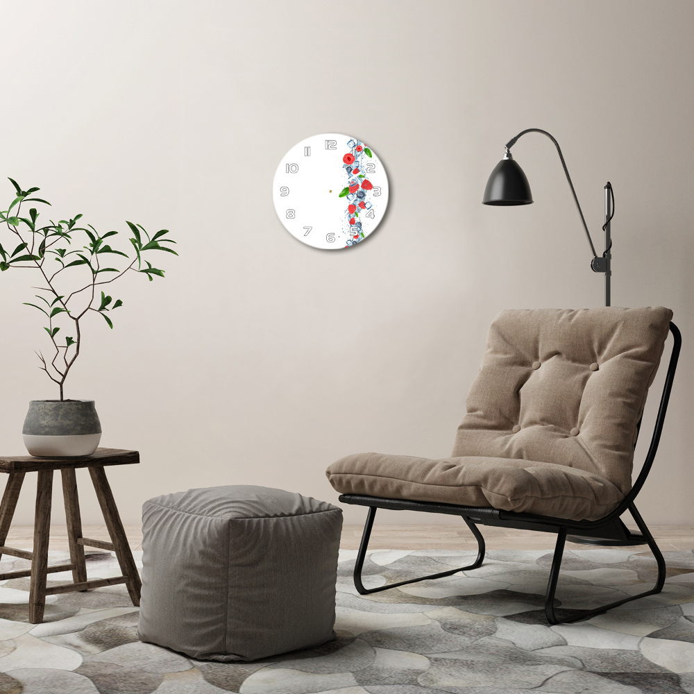 Round glass wall clock Forest fruits with ice