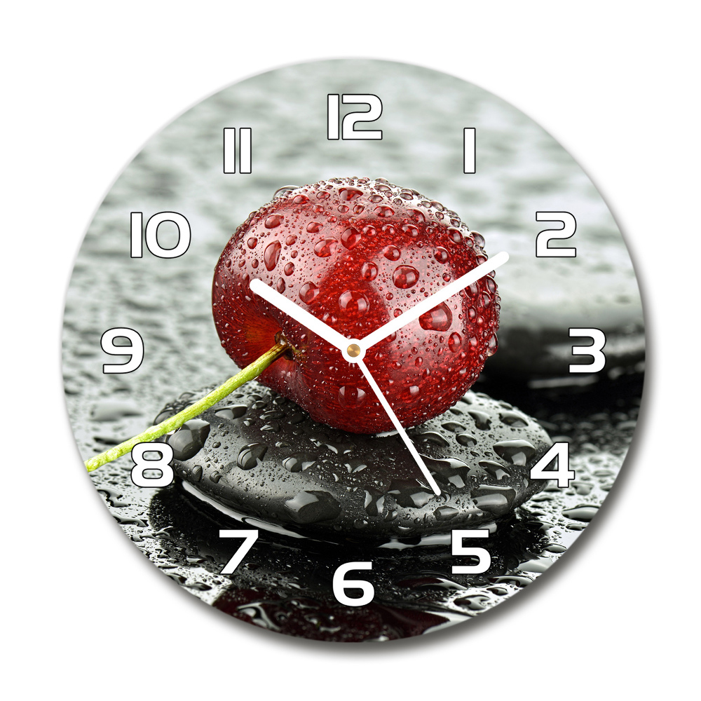 Round glass clock Cherry in the rain