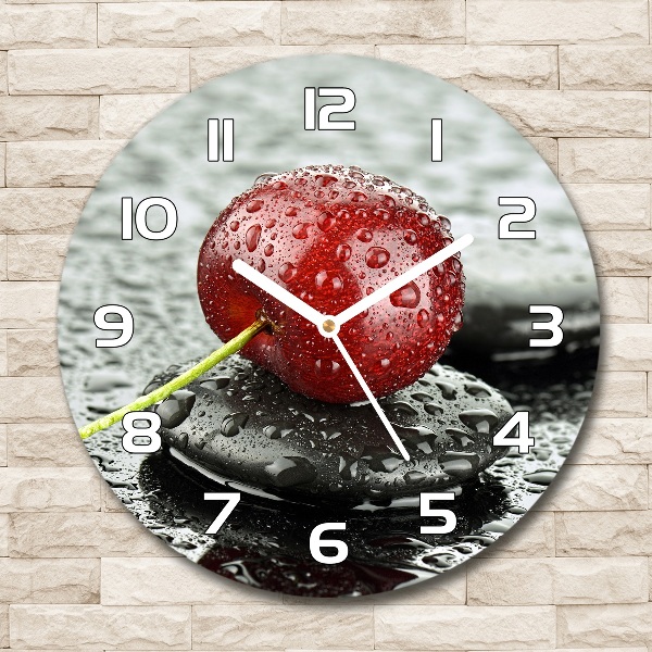 Round glass clock Cherry in the rain