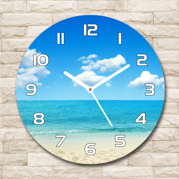 Round glass wall clock Paradise beach