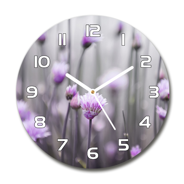 Round glass wall clock Chives flowers