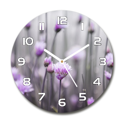 Round glass wall clock Chives flowers