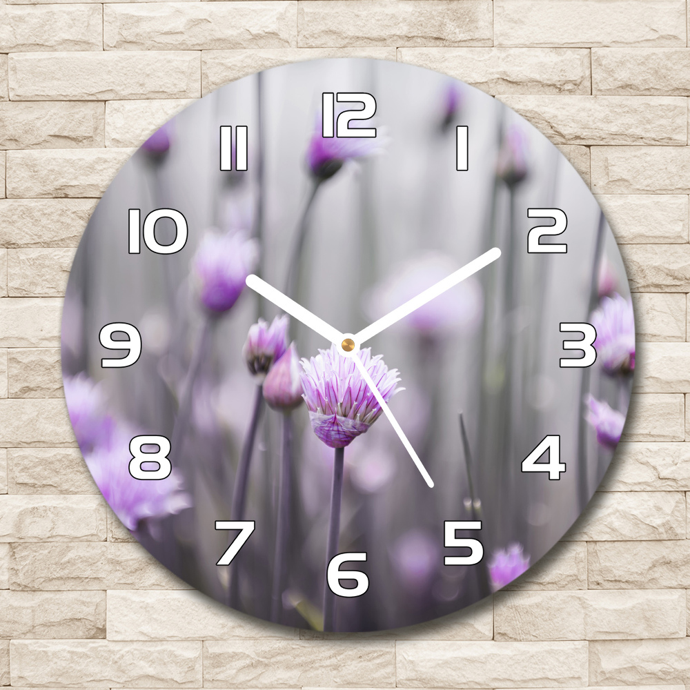 Round glass wall clock Chives flowers