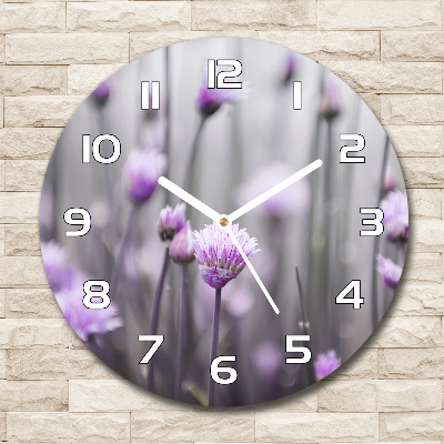 Round glass wall clock Chives flowers