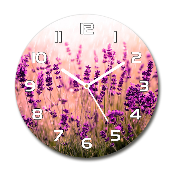 Round glass wall clock Lavender