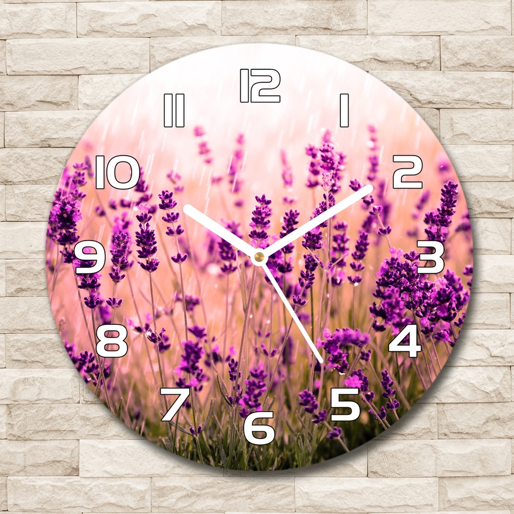 Round glass wall clock Lavender