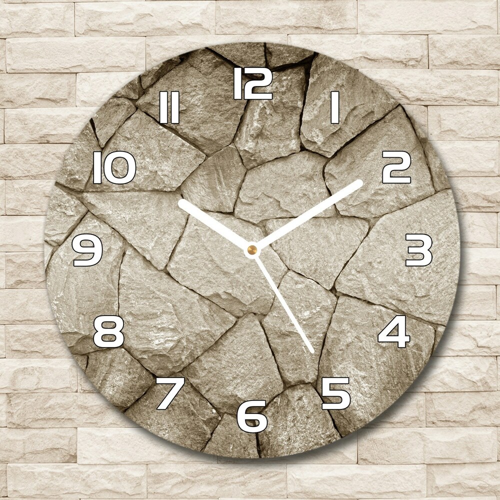 Round glass wall clock Stone wall