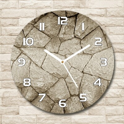 Round glass wall clock Stone wall