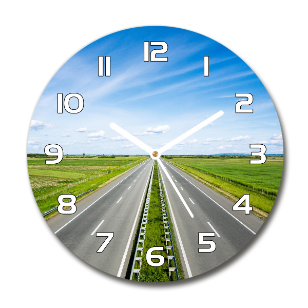 Round glass wall clock highway