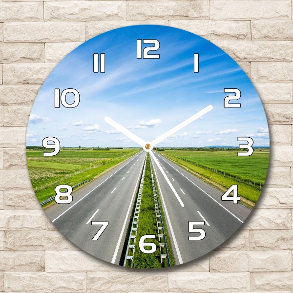 Round glass wall clock highway