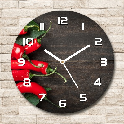 Round glass wall clock Chilli peppers