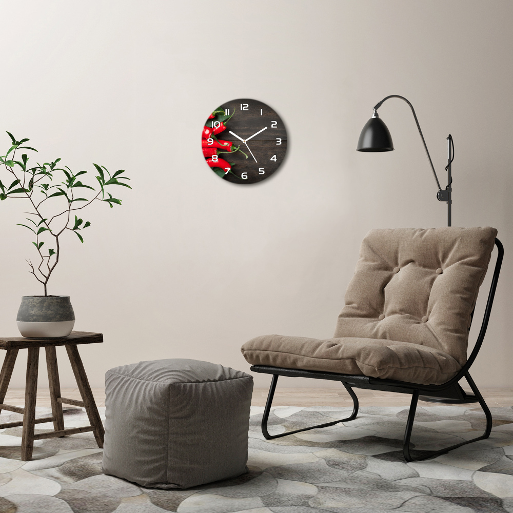 Round glass wall clock Chilli peppers