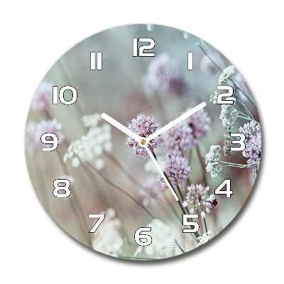 Round glass wall clock Wild flowers