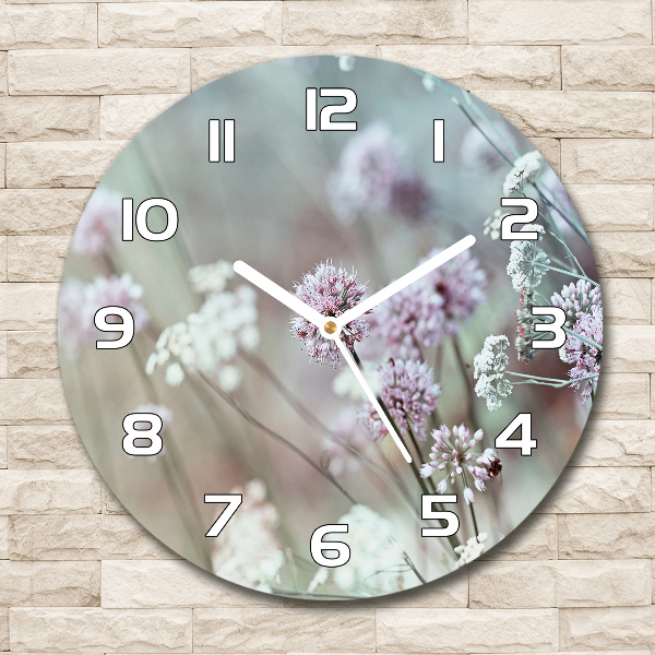 Round glass wall clock Wild flowers