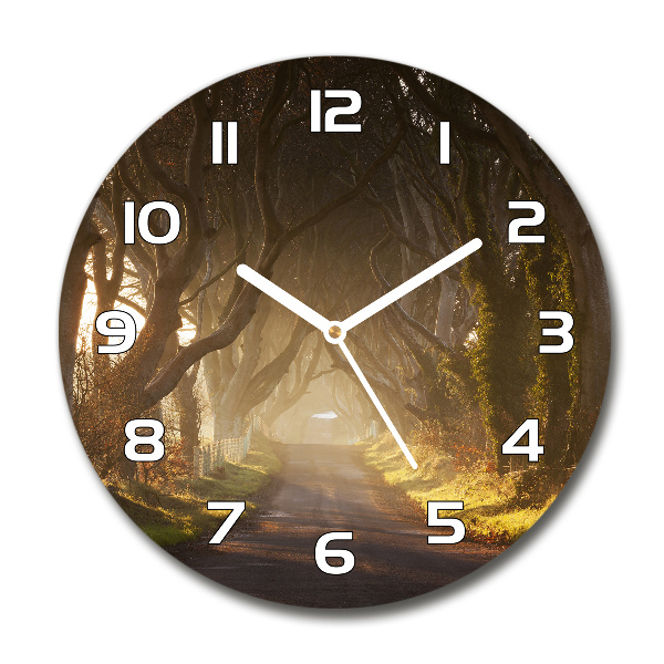 Round wall clock Fog in the forest