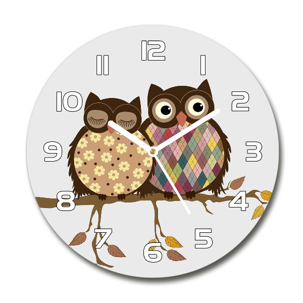 Round wall clock Two owls on the branches