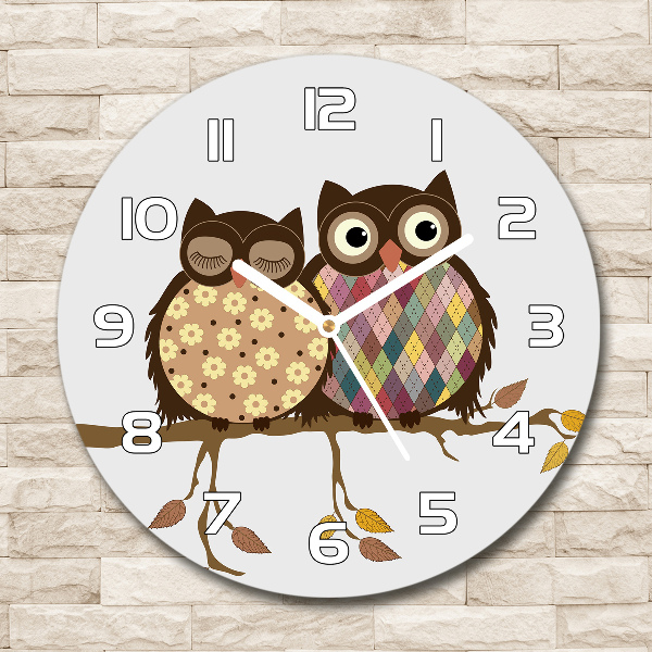 Round wall clock Two owls on the branches