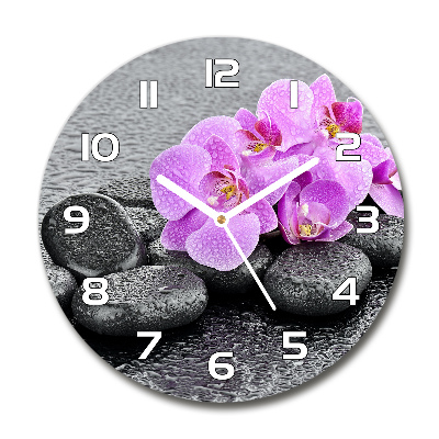 Round clock glass Stones orchids