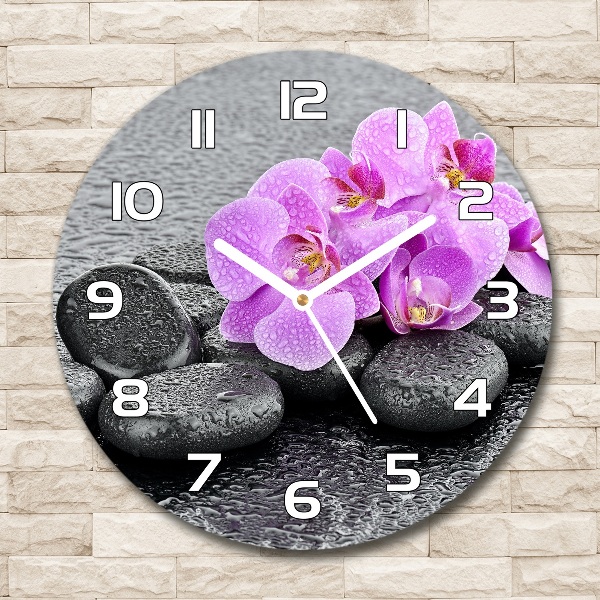 Round clock glass Stones orchids