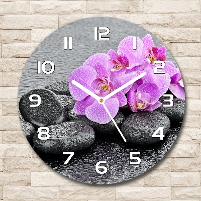 Round clock glass Stones orchids