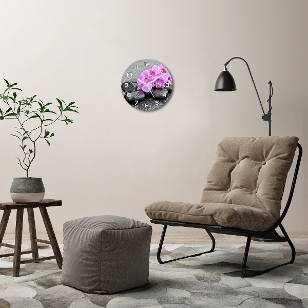 Round clock glass Stones orchids