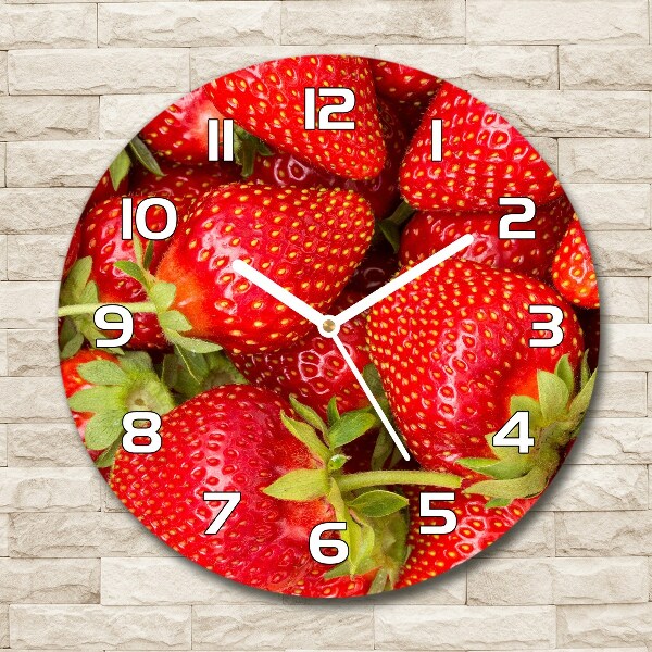 Round glass clock Strawberries