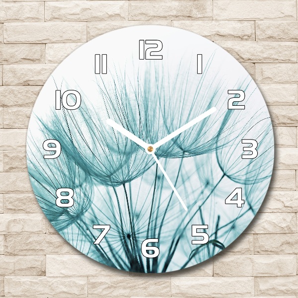 Round glass wall clock Dandelion seeds