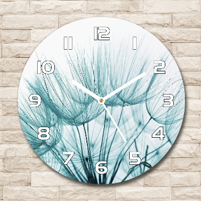 Round glass wall clock Dandelion seeds