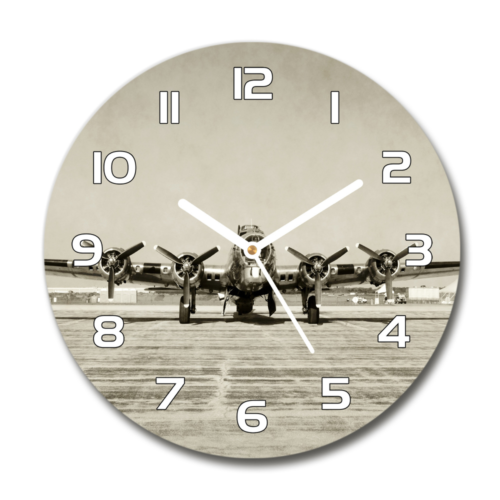 Round glass wall clock Old bomber