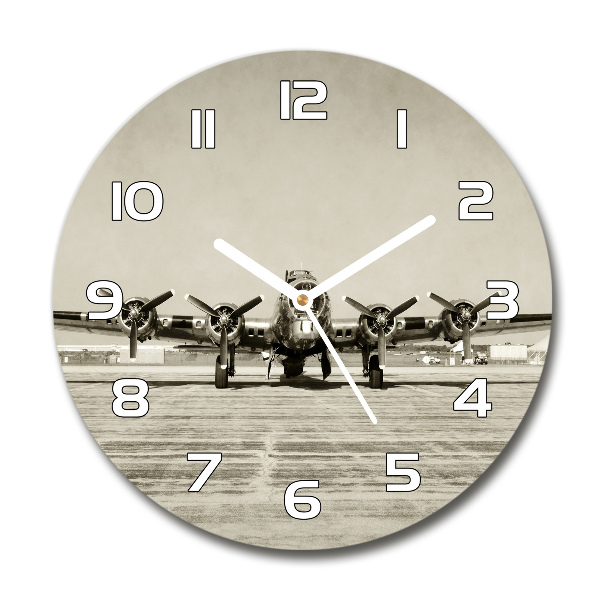 Round glass wall clock Old bomber