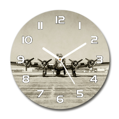 Round glass wall clock Old bomber