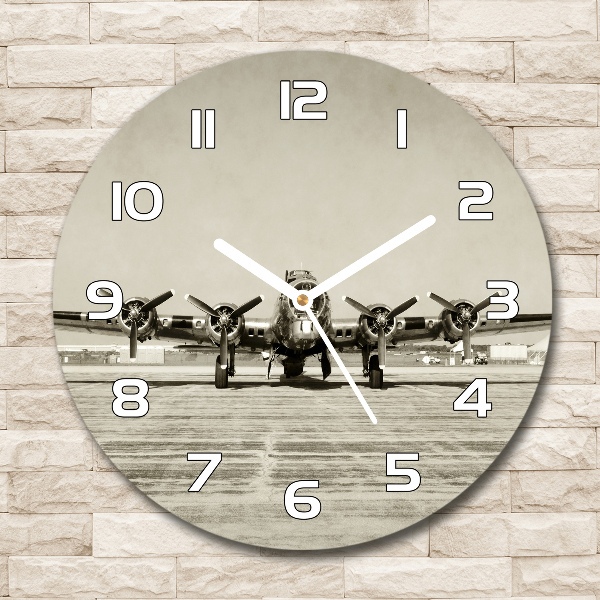 Round glass wall clock Old bomber