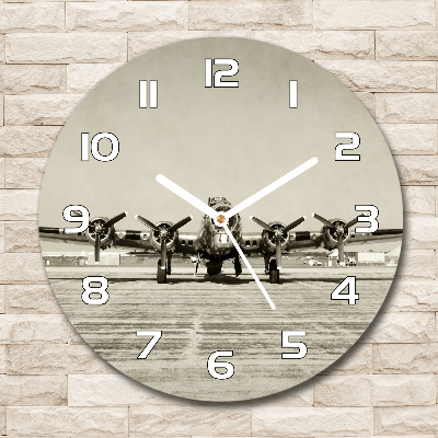 Round glass wall clock Old bomber