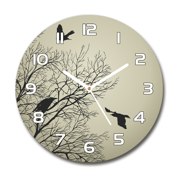 Round glass clock Crows