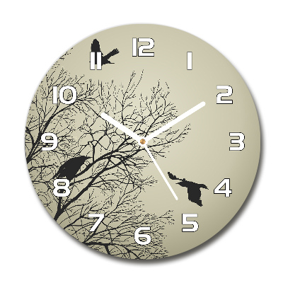 Round glass clock Crows