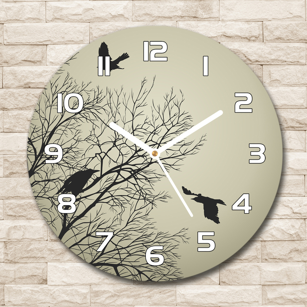 Round glass clock Crows