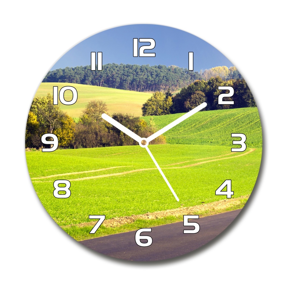 Round clock glass dirt road