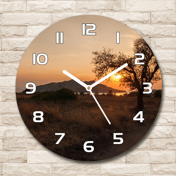 Round clock glass Sunset