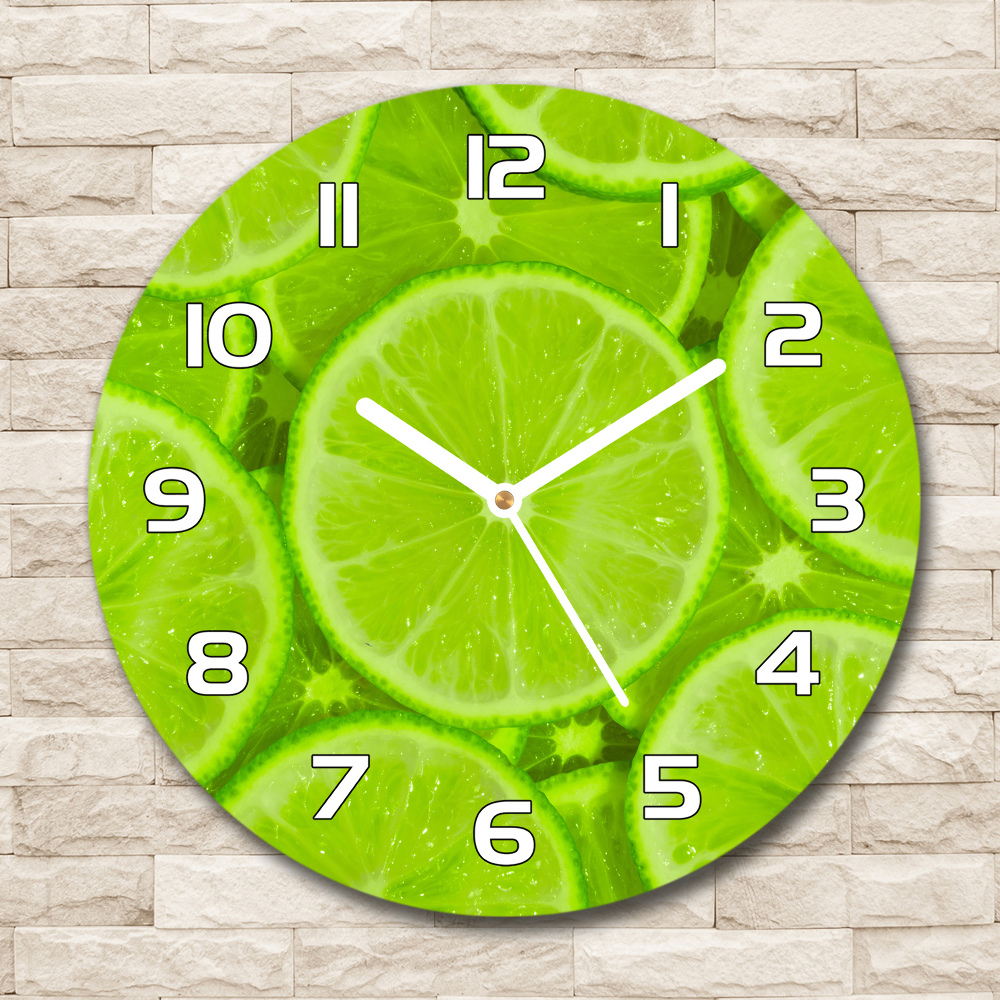 Round glass clock Lime