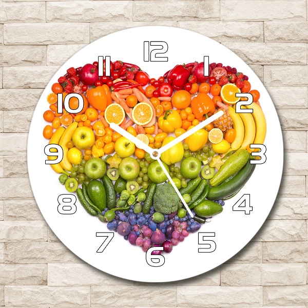 Round glass clock Vegetable heart