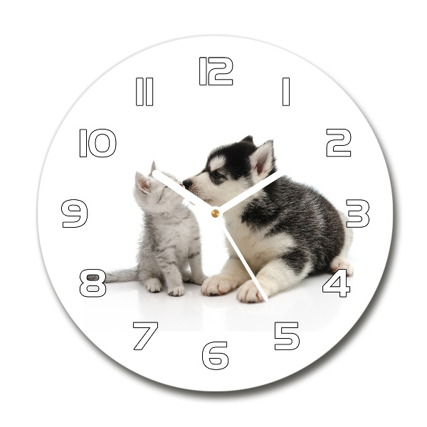 Round clock glass Dog and cat