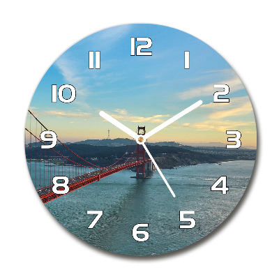 Round glass wall clock San Francisco bridge