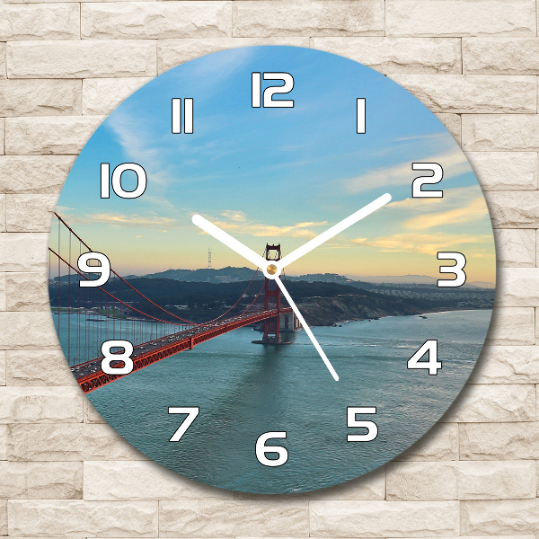 Round glass wall clock San Francisco bridge